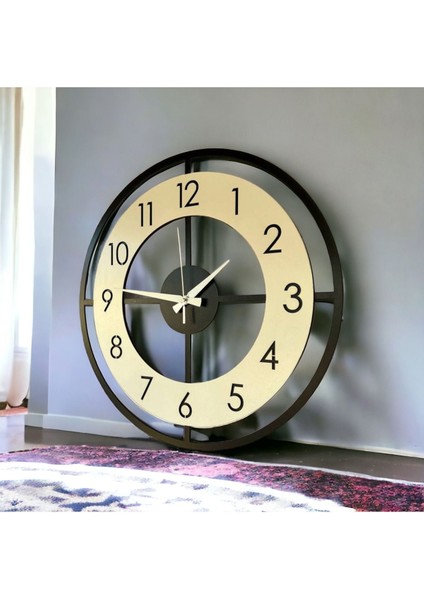 Ahşap Siyah Ceviz Mobilya Renk Desenli Hediyelik Sessiz Duvar Saati 50CM