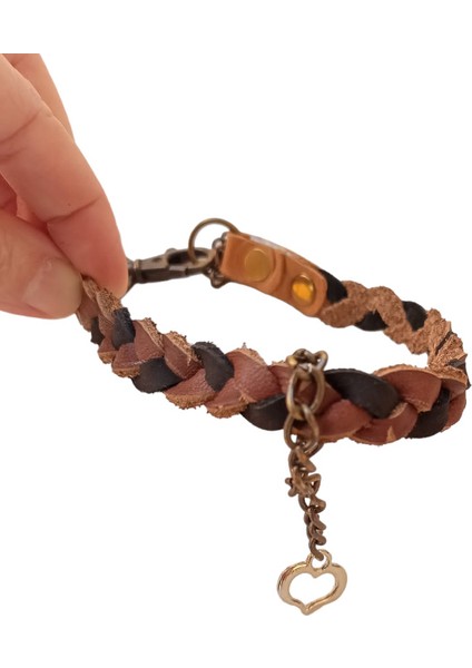 Köpek kolyesi hakiki deri örgülü siyah kahverengi antik zincirli boyun ölçüsü:32-40cm ayarlamalı dog collar K1-9