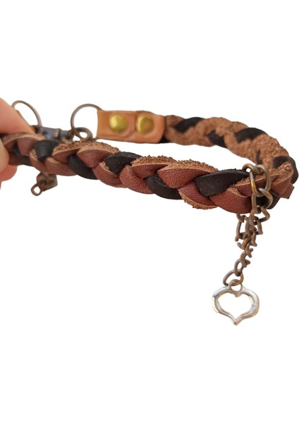 Köpek kolyesi hakiki deri örgülü siyah kahverengi antik zincirli boyun ölçüsü:32-40cm ayarlamalı dog collar K1-9 modelleri