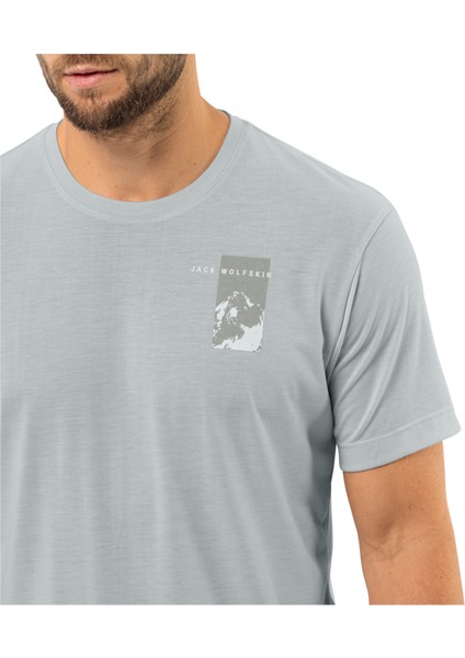 JACK WOLFSKİN Vonnan S/S Graphic T M 1809941TR-6709 ERKEK Açık Gri Tişört