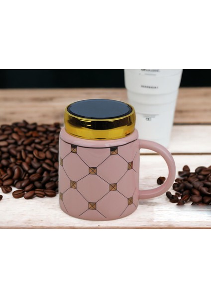 Ekose Tasarımlı Aynalı Kapaklı Sıcak Tutan Kupa Bardak Fincan Mug Mini Motivasyon Termos 450 Ml.