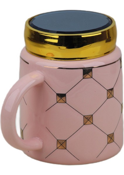 Ekose Tasarımlı Aynalı Kapaklı Sıcak Tutan Kupa Bardak Fincan Mug Mini Motivasyon Termos 450 Ml.