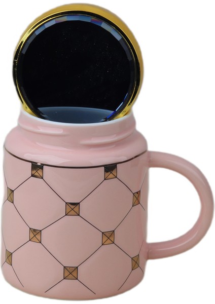 Ekose Tasarımlı Aynalı Kapaklı Sıcak Tutan Kupa Bardak Fincan Mug Mini Motivasyon Termos 450 Ml.