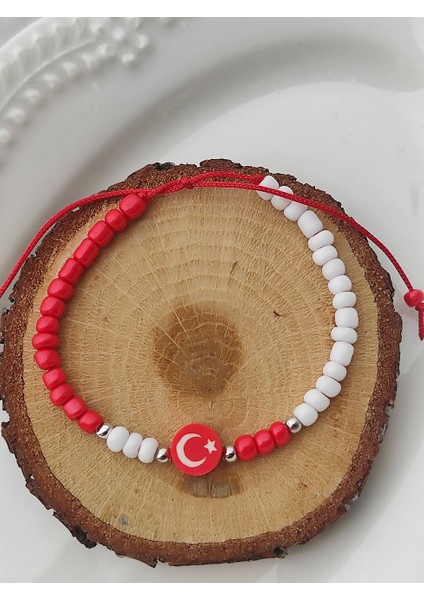 Amabel Jewelerys Türk Bayrak Figürlü Kumboncuk Bileklik (23 Nisan Özel)