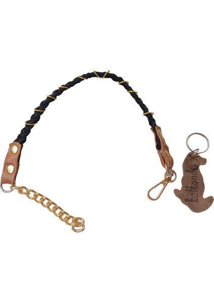 Köpek kolyesi hakiki nubuk deri örgülü siyah metal zincirli boyun ölçüsü:36-45cm ayarlamalı dog collar K1-8