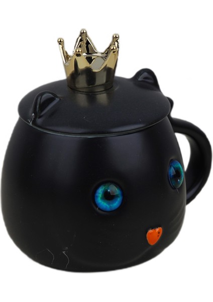 Kedi Tasarımlı Seramik Kapaklı Kaşıklı Sıcak Tutan Kupa Bardak Fincan Mug Motivasyon Termos 400 Ml.