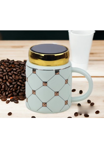 Ekose Tasarımlı Aynalı Kapaklı Sıcak Tutan Kupa Bardak Fincan Mug Mini Motivasyon Termos 450 Ml.