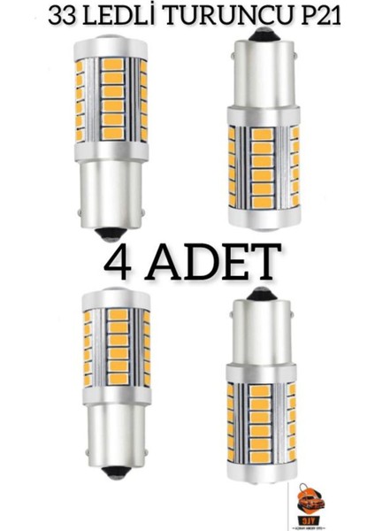 Tek Duy 1156 P21W 33 LED Turuncu Mercekli ,sinyal Gündüz Park Ampülü 4 Adet