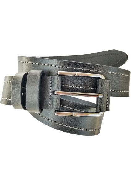 Deri Erkek Spor Siyah Dikişli Kemer 4,5cm / RS1014 Siyah (Bison)