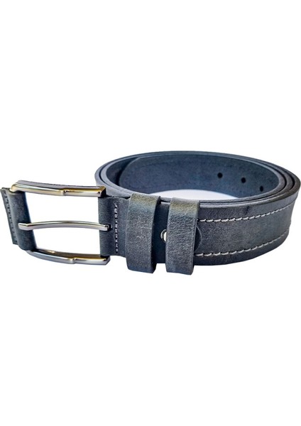 Deri Erkek Spor Siyah Dikişli Kemer 4,5cm / RS1014 Siyah (Bison)