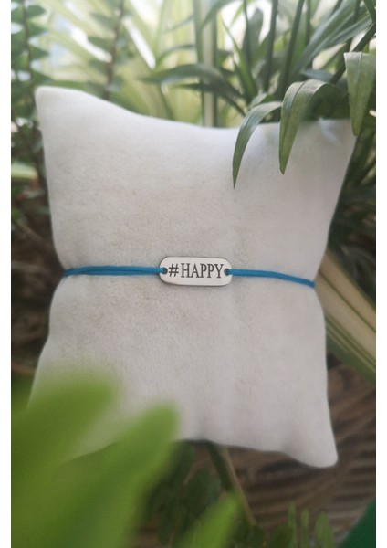 Unisex Mavi "happy" Motto Gümüş Lacivert Bileklik