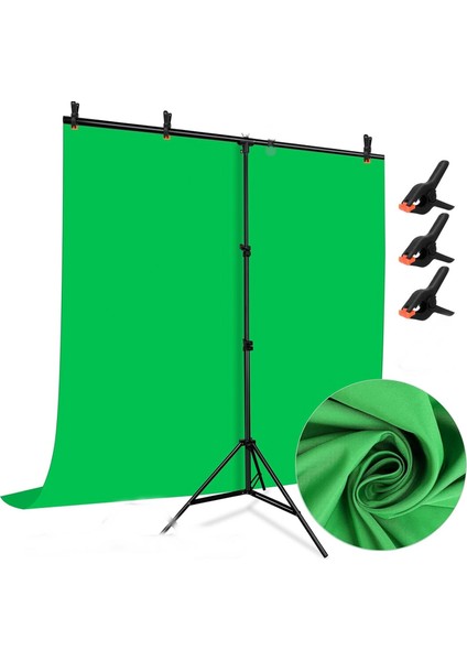 150*200CM T Stand Bar + 150X200CM Yeşil Fon Perde Background Backdrop Çekim T-Shape