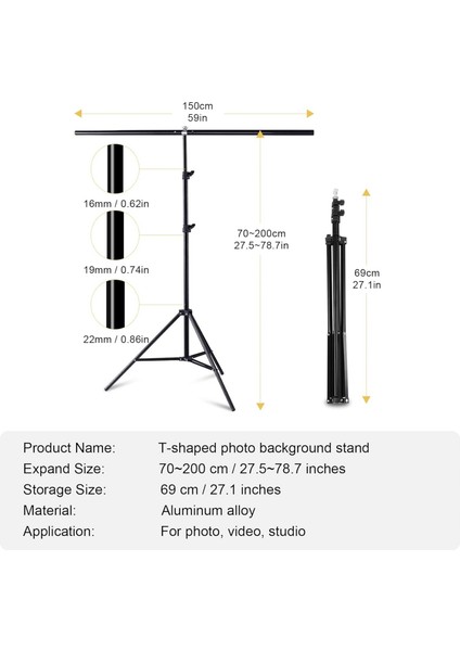 150*200CM T Stand Bar + 150X200CM Yeşil Fon Perde Background Backdrop Çekim T-Shape