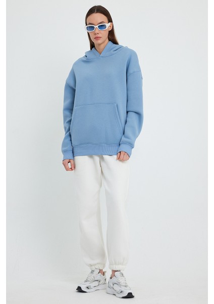 Bebe Mavisi Hoodie, Oversize Hoodie, Kadın Hoodie, Kanguru Cepli Hoodie