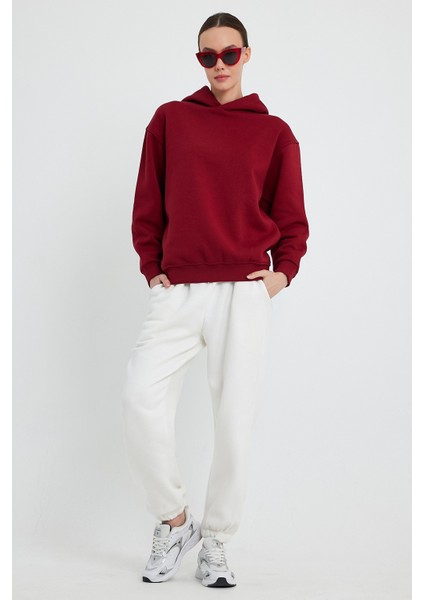 Bordo Hoodie, Oversize Hoodie, Kadın Hoodie