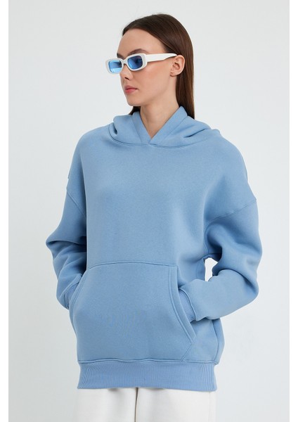 Bebe Mavisi Hoodie, Oversize Hoodie, Kadın Hoodie, Kanguru Cepli Hoodie fırsatları