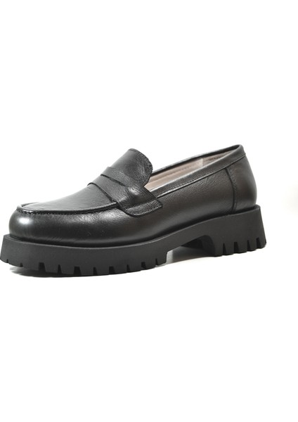 LF.200 Deri Siyah Kalın Taban Loafer Kadın Ayakkabı