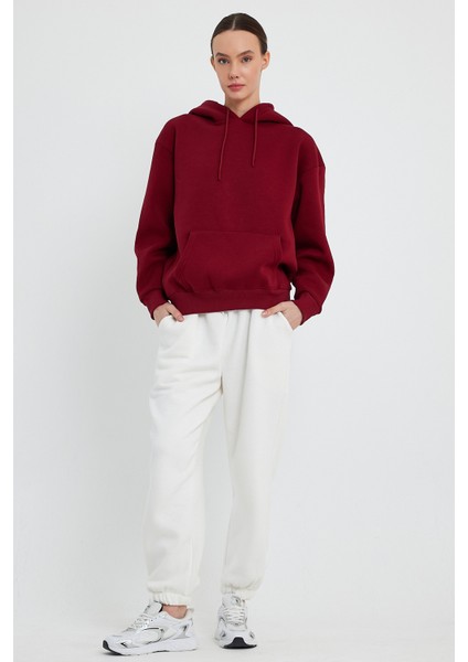 Bordo Hoodie, Oversize Hoodie, Kadın Hoodie, Kanguru Cepli Hoodie