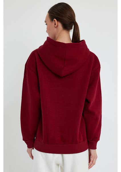 Bordo Hoodie, Oversize Hoodie, Kadın Hoodie, Kanguru Cepli Hoodie fırsatları