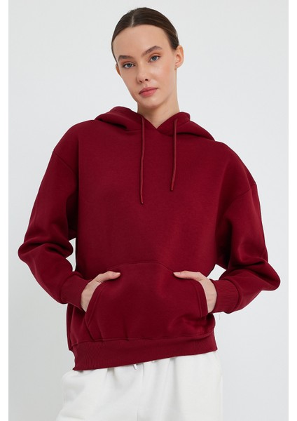 Bordo Hoodie, Oversize Hoodie, Kadın Hoodie, Kanguru Cepli Hoodie indirimleri