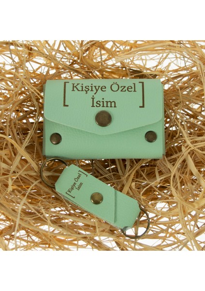 Açık Yeşil Deri Cüzdan Anahtarlık Takım