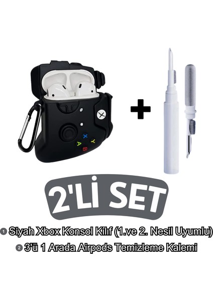 1. ve 2.nesil Uyumlu Siyah Xbox Konsol Figürlü Kulaklık Kılıfı ve Kulaklık Temizleme Kalemi 2'li Set