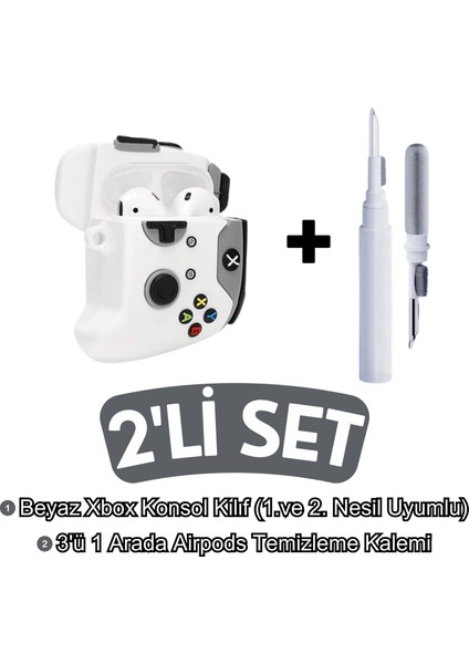 1. ve 2.nesil Uyumlu Beyaz Xbox Konsol Figürlü Kulaklık Kılıfı ve Kulaklık Temizleme Kalemi 2'li Set