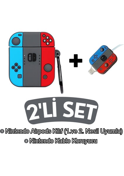 1. ve 2. Nesil Nintendo Figürlü Sevimli Silikon Kılıf ve Nintendo Kablo Koruyucu Ikili Set