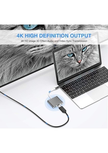 Ultratekno 4K Macbook 3in1 Type-C To Hdmı USB 3.0 Çevirici Dönüştürücü Adaptör