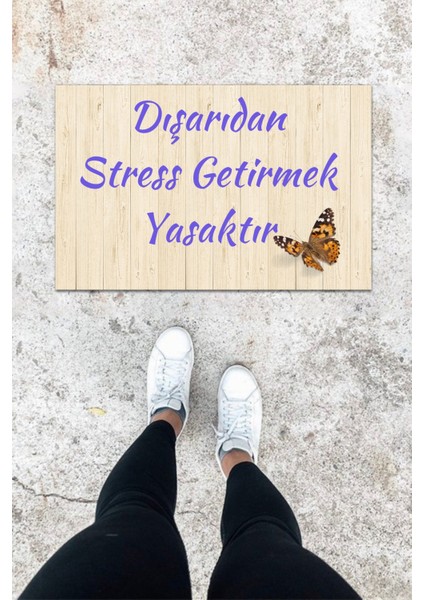 3D Baskı Özel Tasarım Krem Kelebek Desen Kapı Önü Paspası