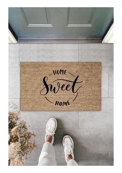 Siyah Kapı Önü Paspası Home Sweet Home Desen K-3298