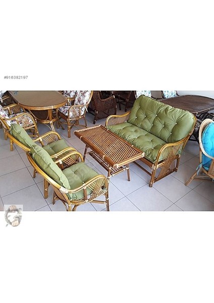 Gardenya Mobilya Bambu Minderi , Salıncak, Bambu Bahçe Mobilyaları 3'lü Takım Minder Renk Yeşil