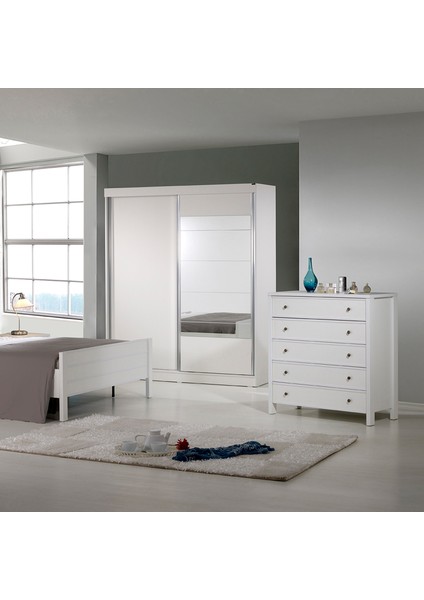 Rio 5 Çekmeceli Ayaklı Modern Şifonyer, Beyaz