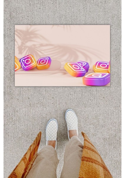 3D Baskı Özel Tasarım Instagram Pembe Kapı Önü Paspası