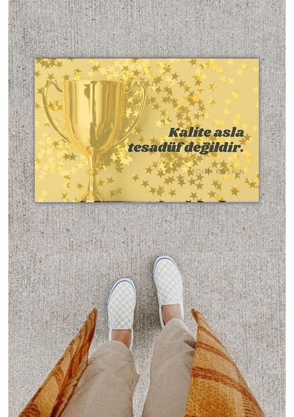 Dijital Baskı Dekoratif Yıldız Kupa Gold Kapı Önü Paspası K-1217