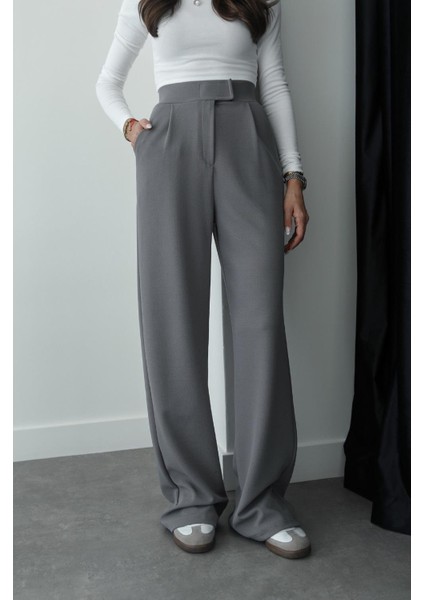 Gri Senta Cırt Cırt Kapamalı Palazzo Pantolon modelleri