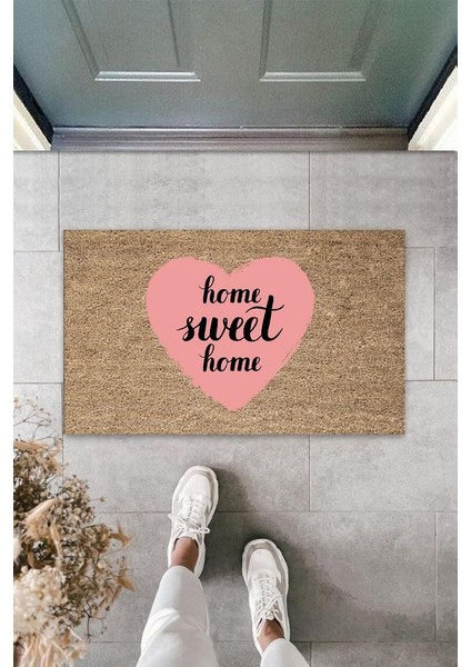 Pembe Kapı Önü Paspası Home Sweet Home Desen K-3289