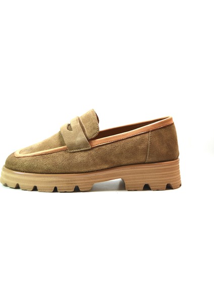LF.201 Deri Siyah & Taba Kalın Taban Loafer Kadın Ayakkabı