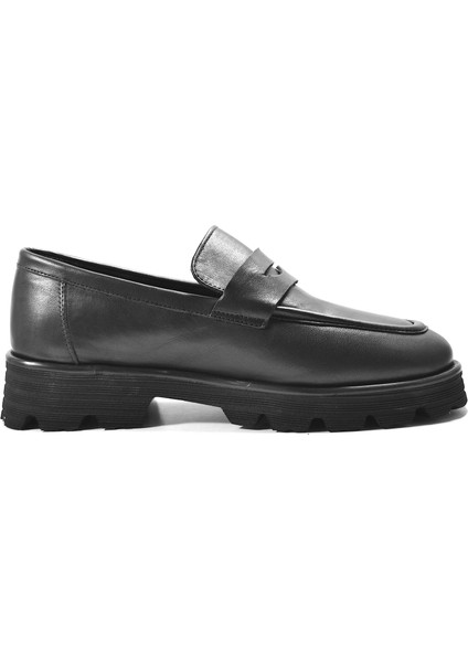 LF.201 Deri Siyah & Taba Kalın Taban Loafer Kadın Ayakkabı