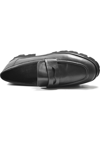 LF.201 Deri Siyah & Taba Kalın Taban Loafer Kadın Ayakkabı