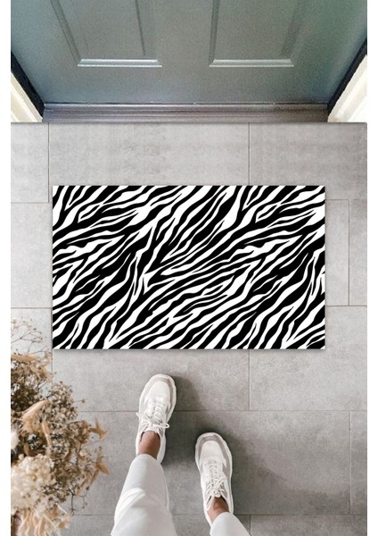 3D Baskı Özel Tasarım Siyah Kapı Önü Paspası Zebra Desen Paspas