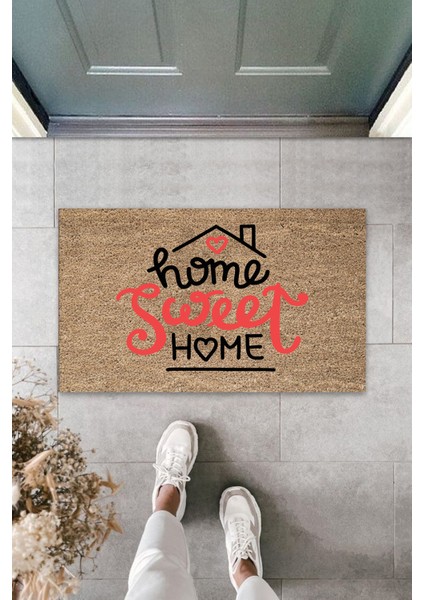 3D Baskı Özel Tasarım Home Sweet Home Ev Bej Kapı Paspası Dış Mekan Paspas