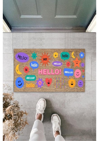 Çok Renkli Kapı Önü Paspası Hello Desen K-3285