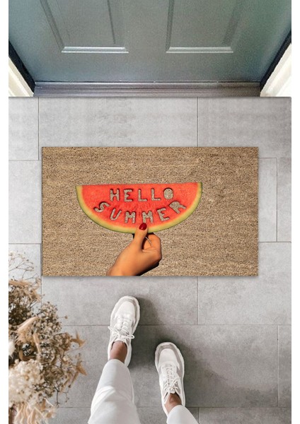 3D Baskı Özel Tasarım Hello Summer Dilim Karpuz Desen Paspas