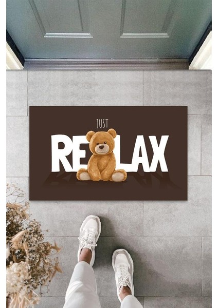 Kahverengi Kapı Önü Paspası Just Relax Ayıcık Desen K-3323