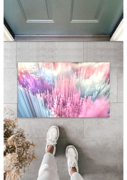 3D Baskı Özel Tasarım Pembe Kapı Önü Paspası Çoklu Çubuklar Desen Paspas