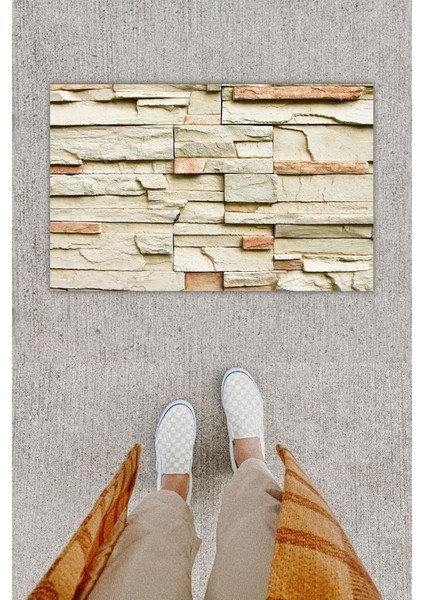 Dijital Baskı Dekoratif Taş Duvar Çok Renkli Kapı Önü Paspası K-1255