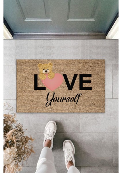 3D Baskı Özel Tasarım Love Yourself Ayıcık Desen Paspas