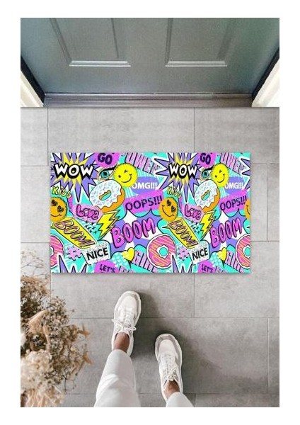 Dijital Wow Boom Renkli Kapı Paspası Dış Mekan Paspas K-3055