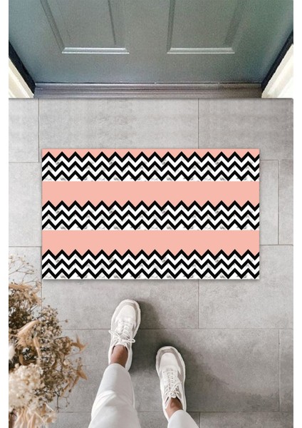 3D Baskı Özel Tasarım Siyah-Pembe Zigzag Kapı Paspası